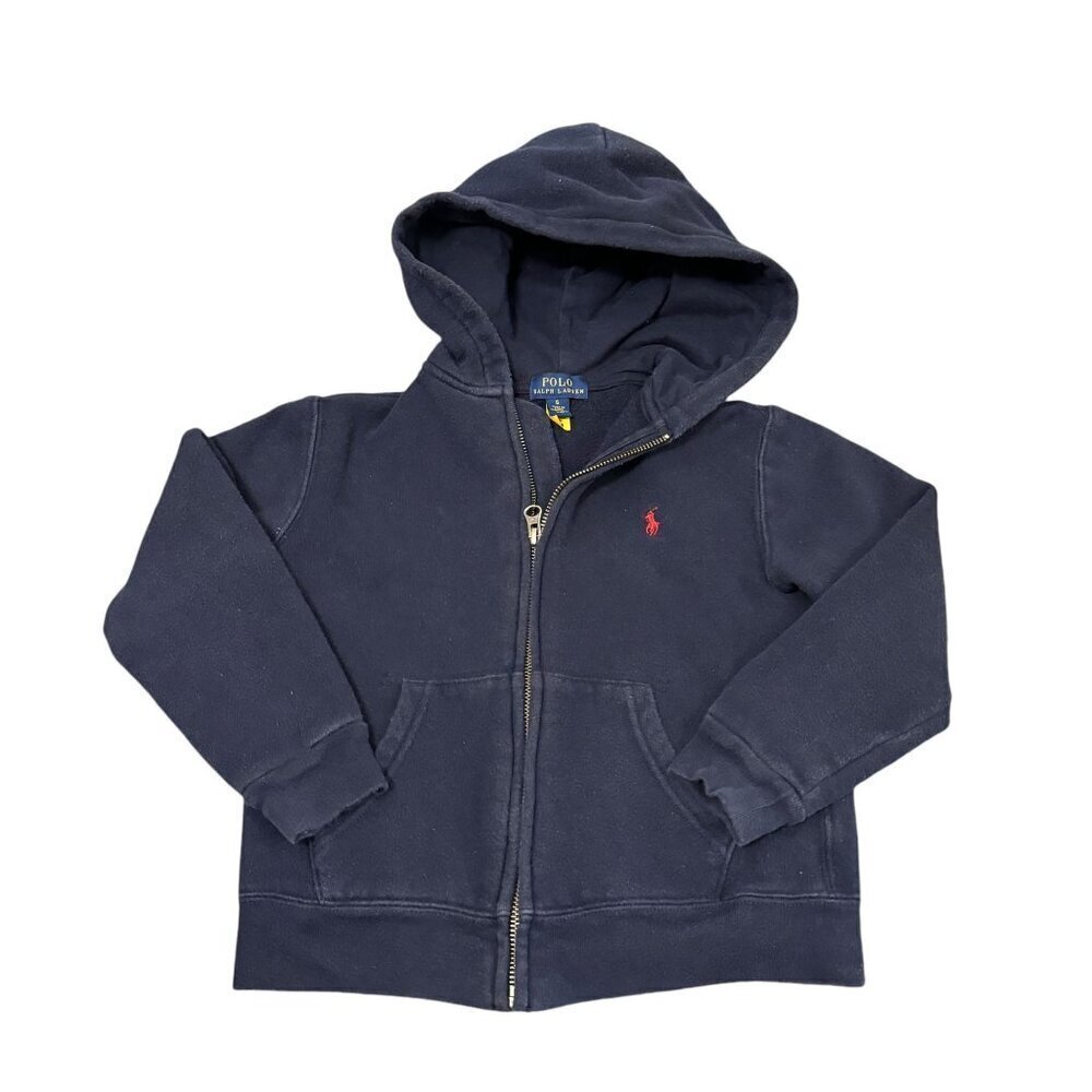 Polo Ralph Lauren Unisex Kids Navy Blue Full Zip Hooded Sweatshirt Size 6 120/60 - Picture 1 of 15